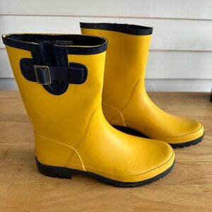 Yellow Rain Boots with Navy Trim
